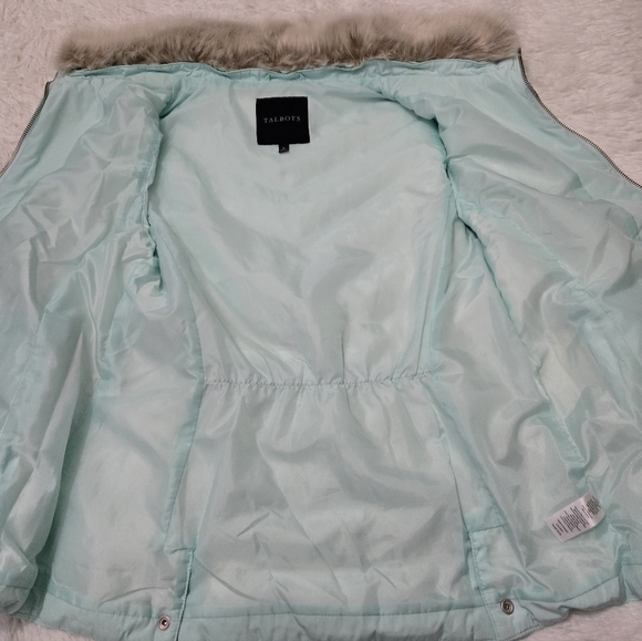 Talbots Aqua Down Puffer Vest With Removable Faux Fur Collar - Picture 6 of 7